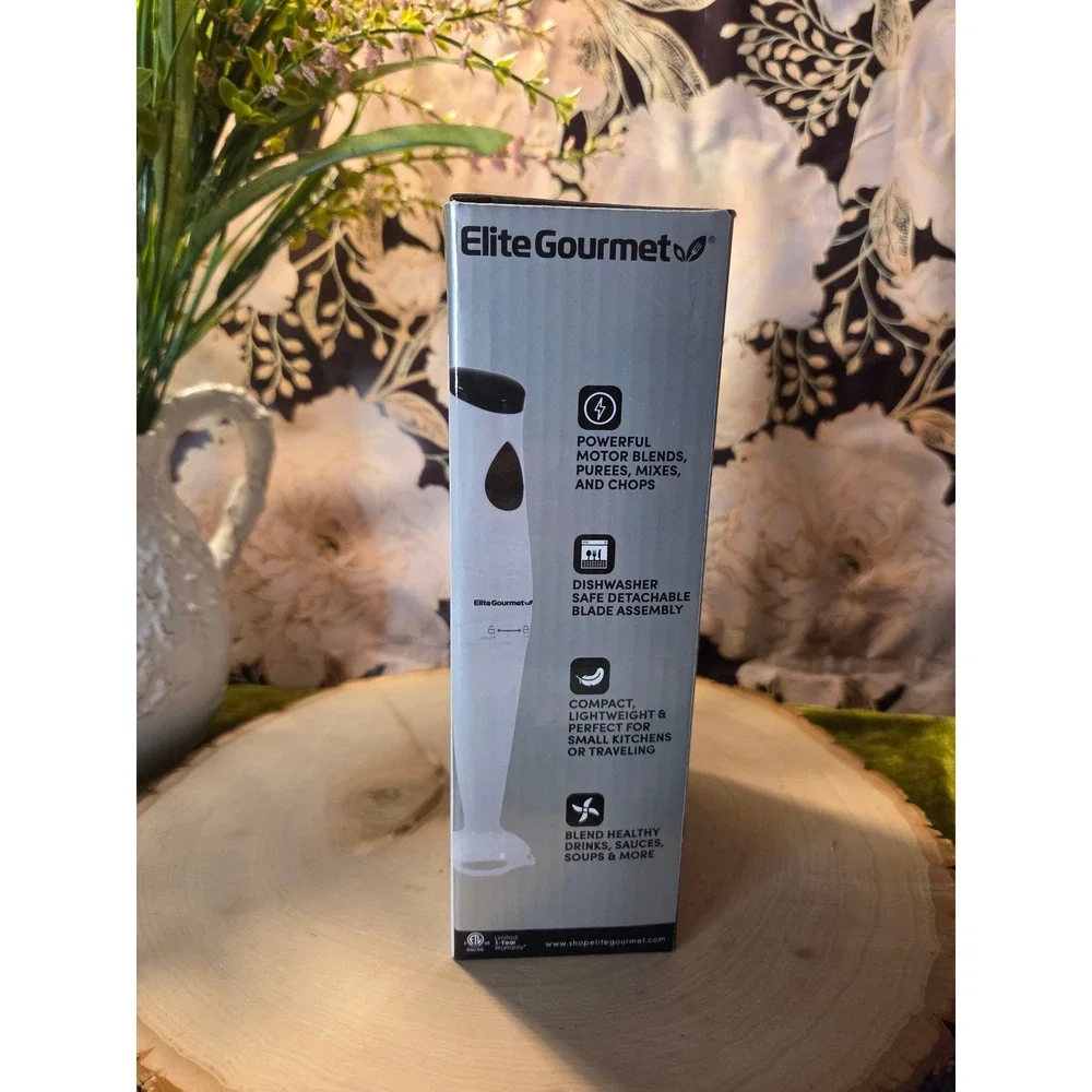 😎Elite‎ Gourmet Hand Blender White Immersion Blender EHB-2425X Stainless Steel